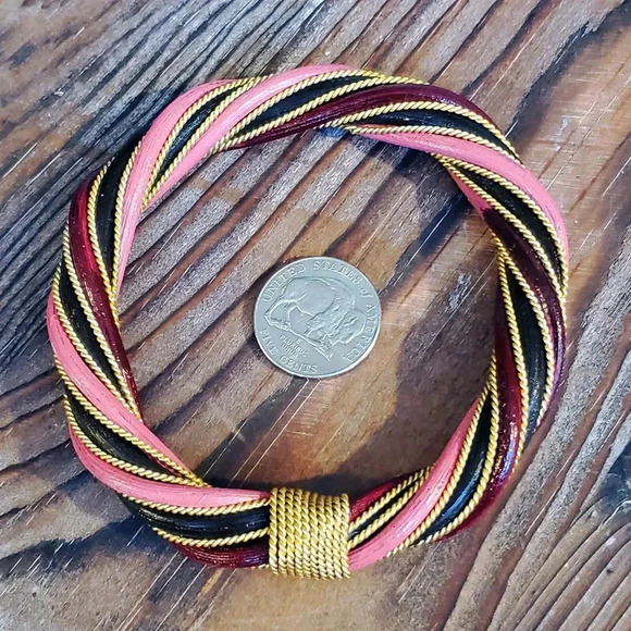 Handcrafted Twisted Rattan Red Pink Bangle Bracelet Gold Pink Burgundy Black - Picture 4 of 7